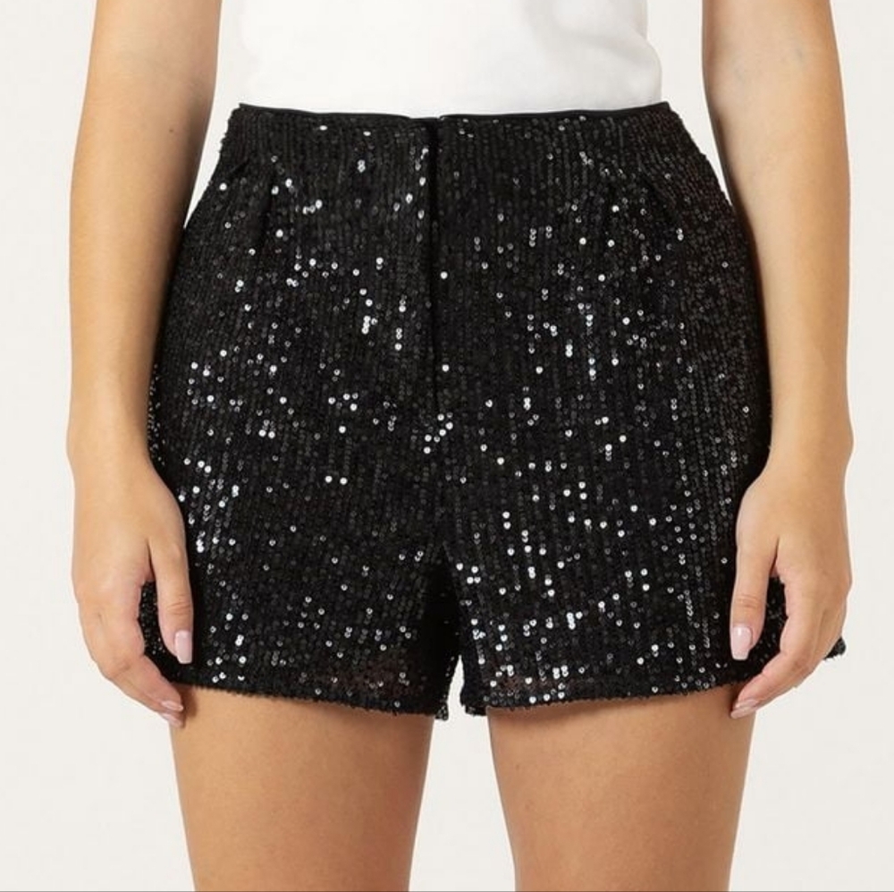 Sequin High-Waist Party Shorts - Black